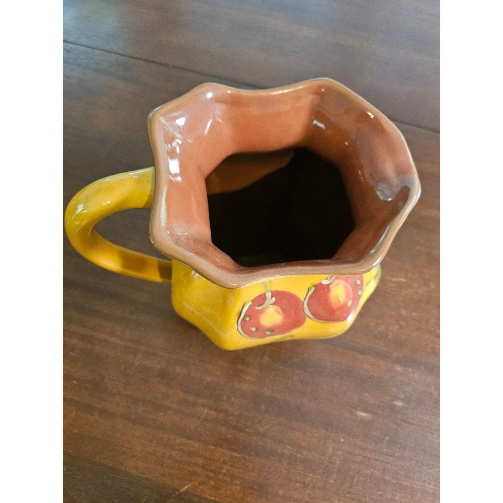 C.Kao Fruit Pitcher Home Decor Yellow Hand Painted Ceramic Grapes Cherries Pears